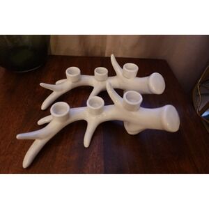 antlers minimalist white ceramic 3 candlestick holder set‎ of 2